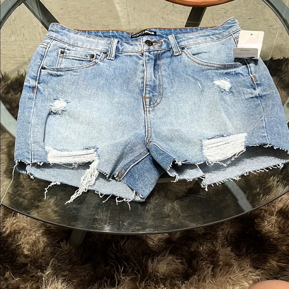 Fashion Nova Blue Distressed Jean Shorts